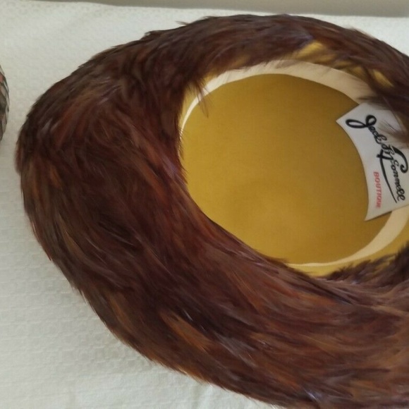 Vintage Jack Mconnell Feather Mustard Large Hat